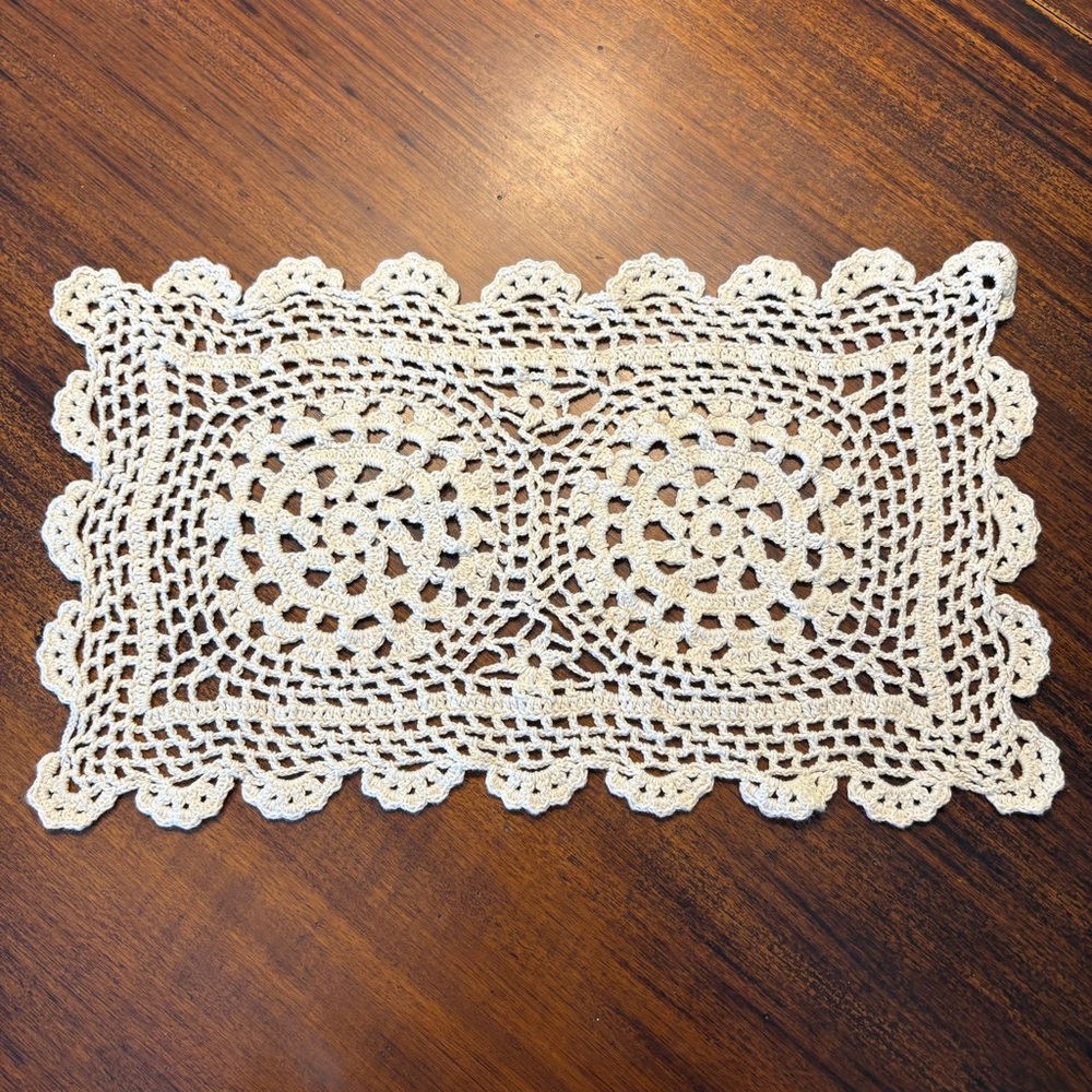 Vintage Mid Century Handmade Crocheted Doily Cream Dainty Delicate Granny Chic